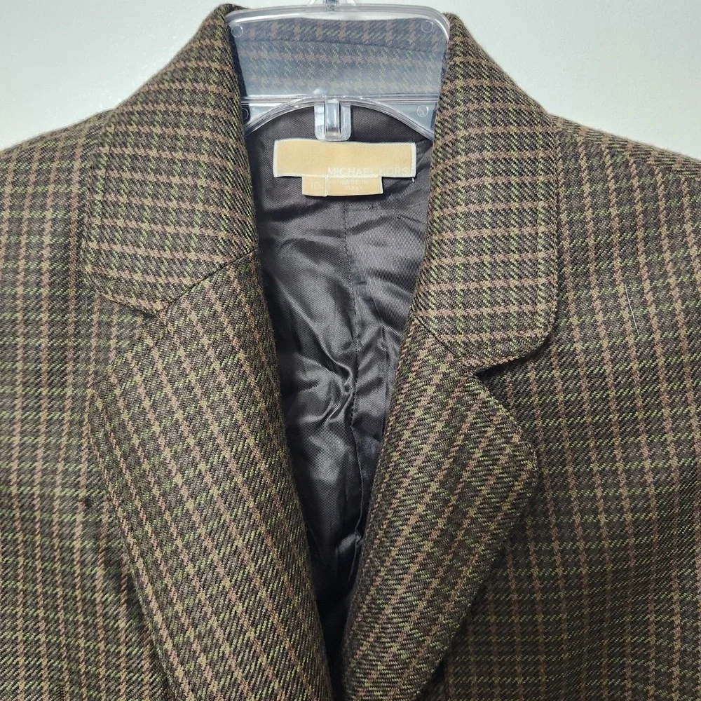 Michael Kors Made in Italy Green Houndstooth Virgin Wool Blazer Jacket Size‎ 10